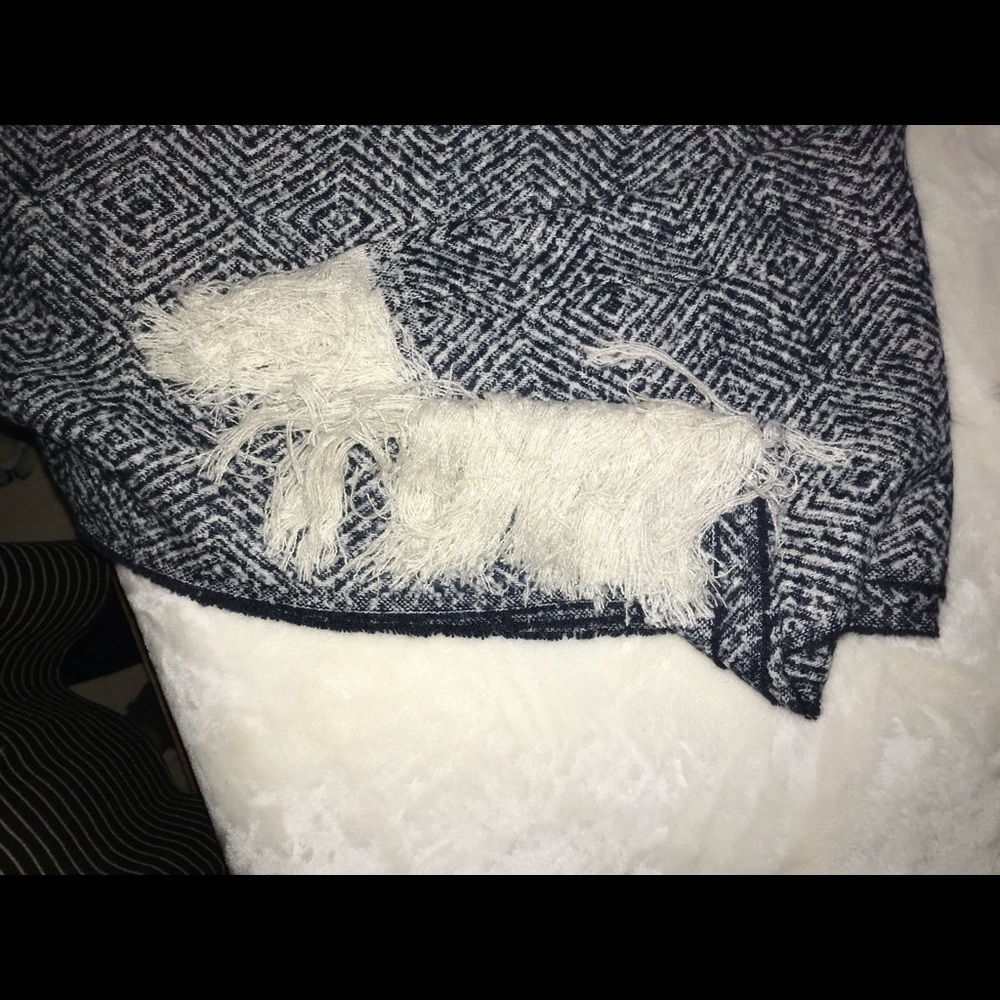 Gray Soft Scarf with White Fringe